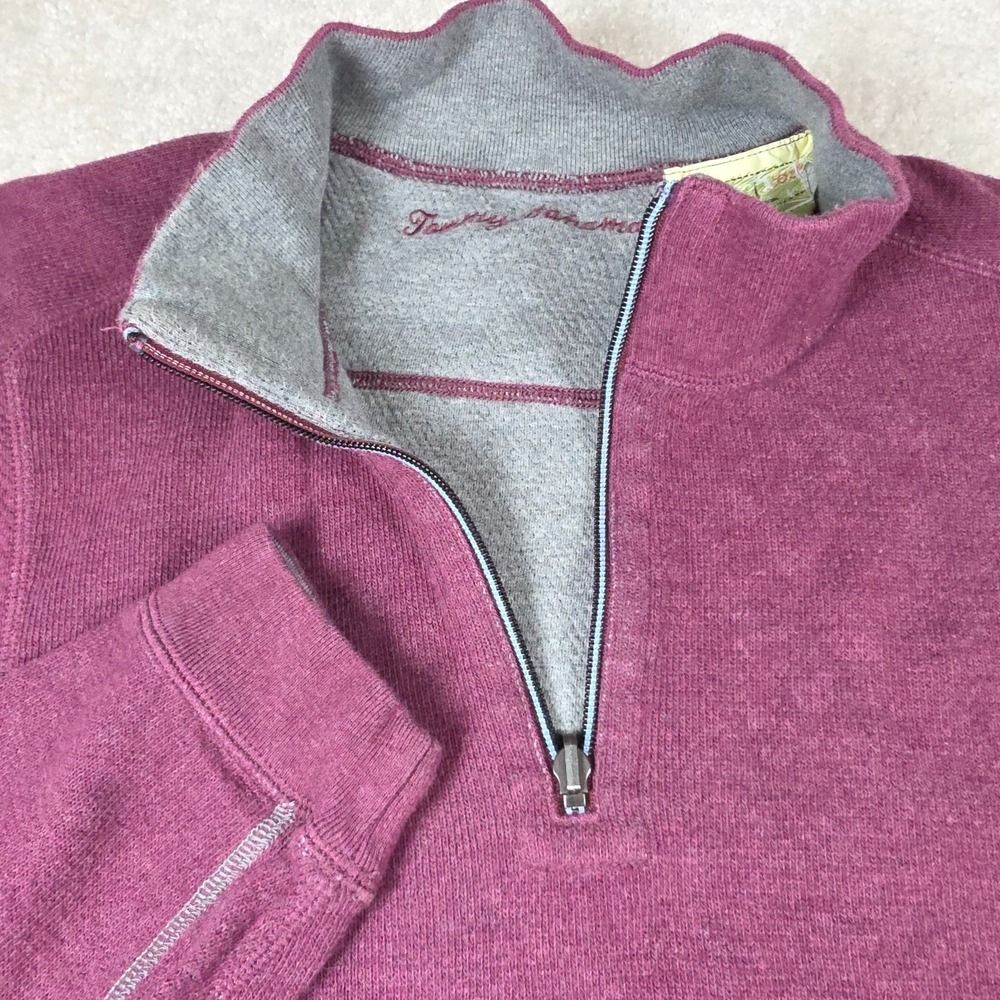 Tommy Bahama Sweater Mens XL Gray Maroon Cotton Reversible Quarter Zip‎ Outdoor